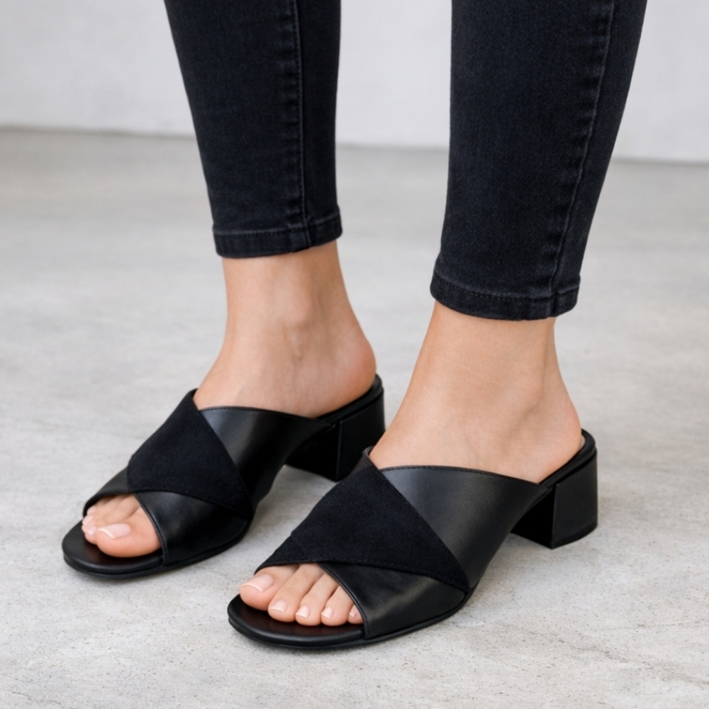 Clarks Sheer35 Y2K Minimalist Revival Block Heel Comfort Mule Slide Sandal 9M